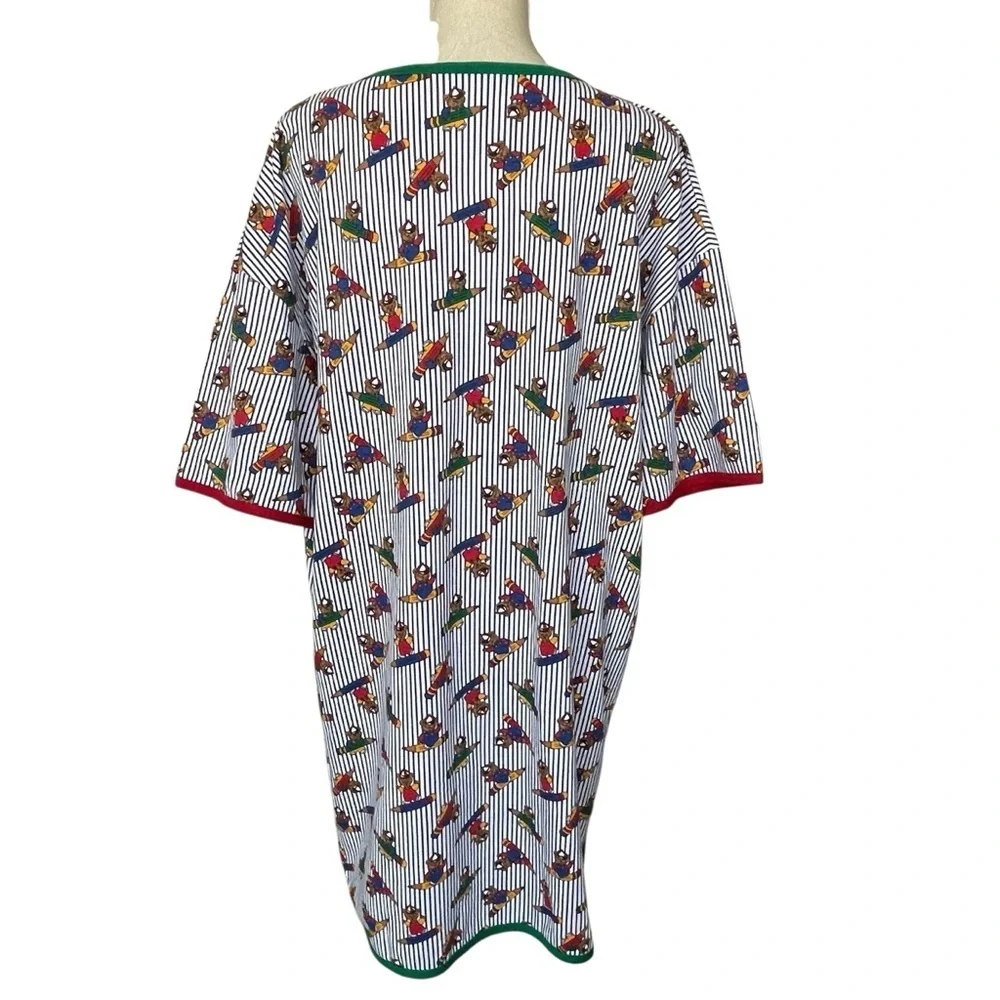 Vintage 90s Avon Christmas Pajama Dress Women’s Size M/L Teddy Bear Pencil Print